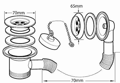 Technical image of Deva Wastes Tidy Bath Waste (Chrome).