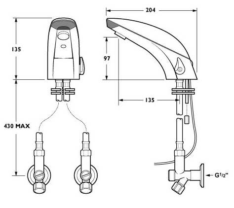 Technical image of Deva Electronic Class Electronic Sensor Tap (Battery powered)