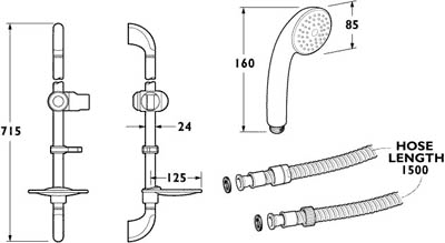 Technical image of Deva Combi Expression Modern Thermostatic Bar Shower Kit (Chrome).