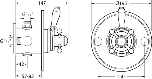 Technical image of Deva Georgian TMV2 Thermostatic Concealed Shower Valve Kit (Chrome).