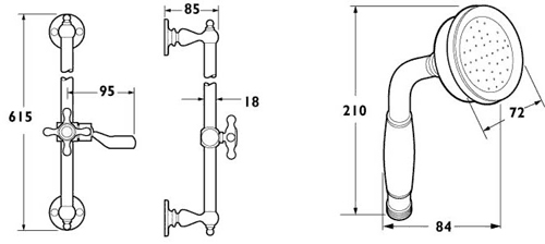 Technical image of Deva Georgian Traditional Exposed Thermostatic Shower Kit (Chrome).