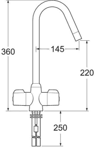 Technical image of Deva Contemporary Converse Mono Sink Mixer Tap With Swivel Spout.