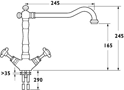 Technical image of Deva Coronation Coronation Mono Sink Mixer with Swivel Spout (Chrome)