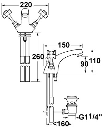 Technical image of Deva Durham Mono Basin Mixer Tap (Chrome).