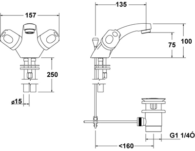 Technical image of Deva Dynamic Mono Basin Mixer Tap (Chrome).