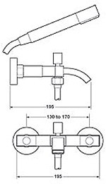 Technical image of Deva Edge Wall Mounted Bath Shower Mixer Tap With Shower Kit.