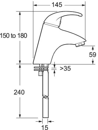 Technical image of Deva Elan Mono Basin Mixer Tap With Press Top Waste.