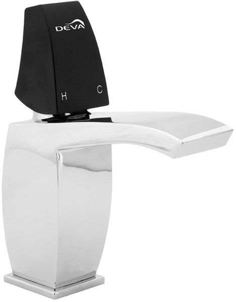 Larger image of Deva Fischio Mono Basin Mixer Tap With Pop Up Waste (Black Handle).