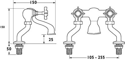 Technical image of Deva Imperial Bath Filler Tap (Gold).