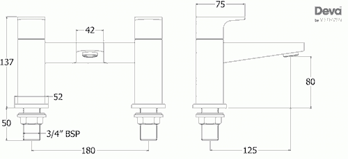 Technical image of Deva Lush Bath Filler Tap (Chrome).