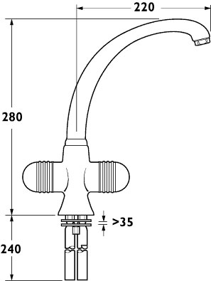 Technical image of Deva Designer Malpenna Monoblock Sink Mixer with Swivel Spout.