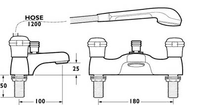 Technical image of Deva Pelican Bath Shower Mixer Tap With Shower Kit (Chrome).