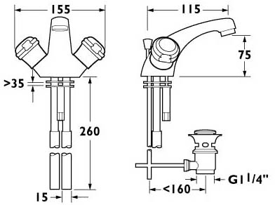 Technical image of Deva Pelican Mono Basin Mixer Tap With Pop Up Waste (Chrome).