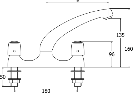 Technical image of Deva Reva Deck Mounted Kitchen Mixer Tap With Swivel Spout (Chrome).