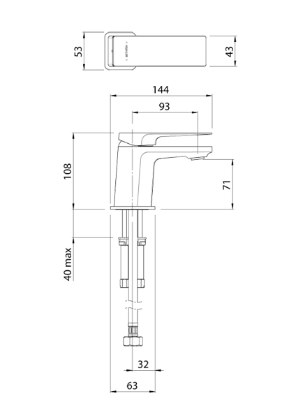 Technical image of Methven Surface Mini Basin Mixer Tap (Chrome).