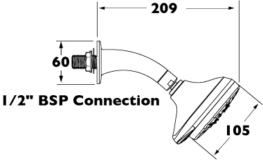 Technical image of Deva Satinjet Awatea Wall Mounted Shower Head With Swivel Joint.