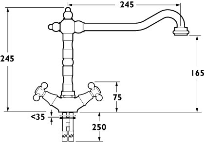 Technical image of Deva Classic Brittany Monoblock Sink Mixer with Swivel Spout (Bronze)