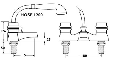 Technical image of Deva Solerno Bath Shower Mixer Tap With Shower Kit.