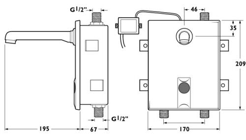 Technical image of Deva Electronic Speedy Electronic Sensor Tap (Mains  powered)