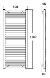 Technical image of TR Rads Square Frame Towel Rail. 500x1180mm. 2010 BTU.