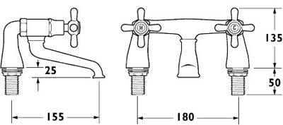 Technical image of Deva Regency Bath Filler Tap (Gold).