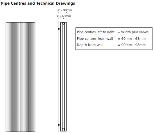 Technical image of EcoHeat Hadlow Vertical Aluminium Radiator 1526x400 (Jet Black).