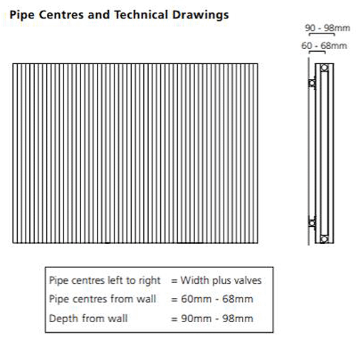 Technical image of EcoHeat Hadlow Horizontal Aluminium Radiator 526x1120 (P Blue).