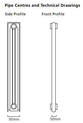 Technical image of EcoHeat Woburn Vertical Aluminium Radiator 1470x520 (Jet Black).