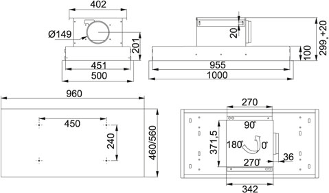 Technical image of Franke Cooker Hoods Galaxy 3 Slim Ceiling  Cooker Hood (Stainless Steel).