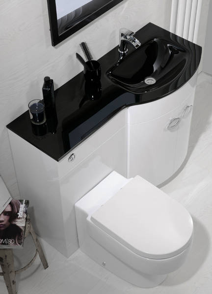 Example image of Italia Furniture Vanity Unit Pack With BTW Unit & Black Glass Basin (RH, White).