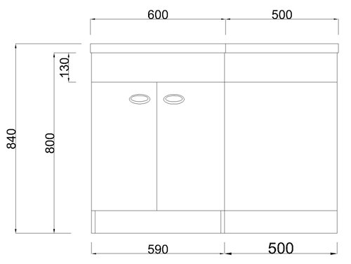 Technical image of Italia Furniture Vanity Unit Pack With BTW Unit & White Basin (RH, White).