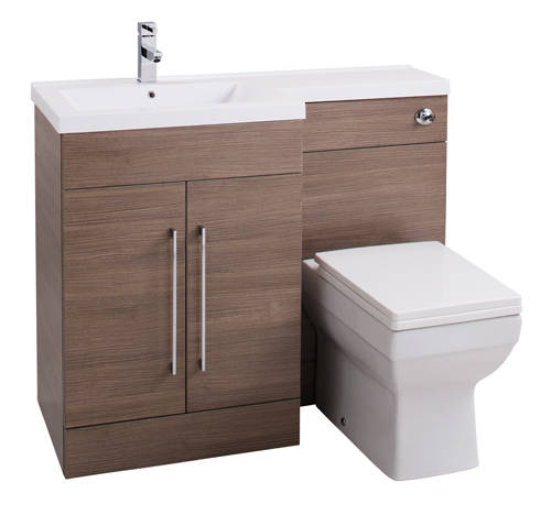 Example image of Italia Furniture L Shaped Vanity Pack With BTW Unit & Basin (LH, Medium Oak).