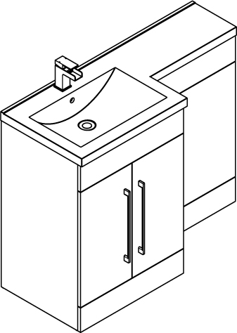 Technical image of Italia Furniture L Shaped Vanity Pack With BTW Unit & Basin (LH, Medium Oak).