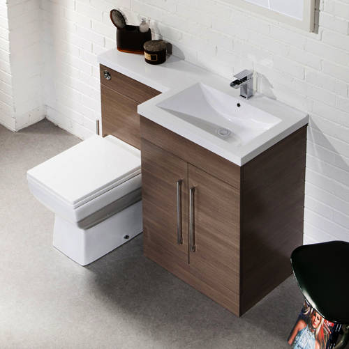 Example image of Italia Furniture L Shaped Vanity Pack With BTW Unit & Basin (RH, Medium Oak).