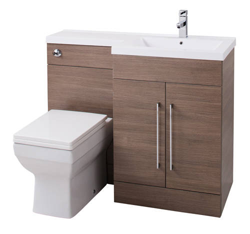 Example image of Italia Furniture L Shaped Vanity Pack With BTW Unit & Basin (RH, Medium Oak).