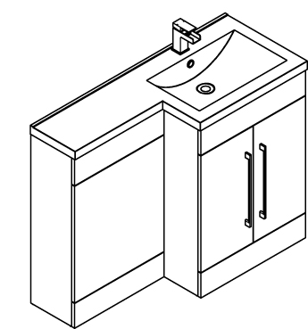 Technical image of Italia Furniture L Shaped Vanity Pack With BTW Unit & Basin (RH, Medium Oak).