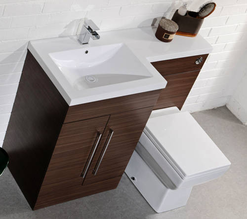 Example image of Italia Furniture L Shaped Vanity Pack With BTW Unit & Basin (LH, Walnut).