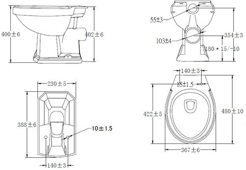 Technical image of Oxford Cromford Traditional High Level Toilet & Cistern With Flush Pipe.