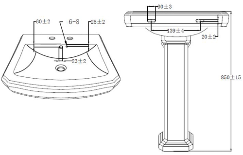 Technical image of Oxford Cromford Traditional High Level Bathroom Suite With 2TH.