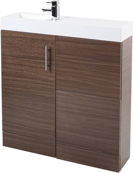 Example image of Italia Furniture Cube Plus Pack With Walnut Vanity, BTW Unit & Basin (LH).