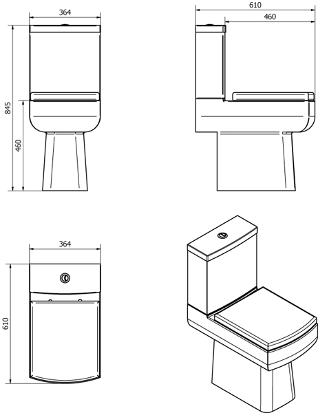 Technical image of Oxford Daisy Lou Suite With Comfort Height Toilet, Seat, Basin & Semi Pedestal