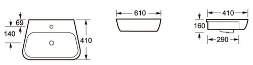 Technical image of Oxford Dearne Bathroom Suite With BTW Pan & Semi Recessed Basin.