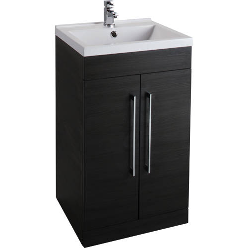 Larger image of Italia Furniture 500mm Vanity Unit With White Basin (Black).