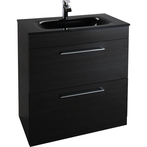 Larger image of Italia Furniture 800mm Vanity Unit With Drawers & Black Glass Basin (Black).