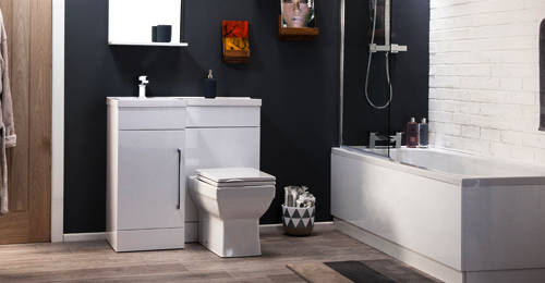 Example image of Italia Furniture Compact Vanity Pack With BTW Unit & Basin (LH, Gloss White).