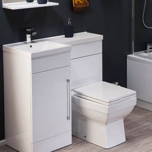 Example image of Italia Furniture Compact Vanity Pack With BTW Unit & Basin (LH, Gloss White).