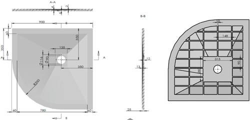 Technical image of Oxford 900mm Quadrant Shower Enclosure With 6mm Glass & Slate Tray.