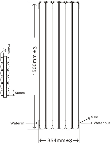 Technical image of Oxford Celsius Double Panel Vertical Radiator 1500x354mm (Anthracite).