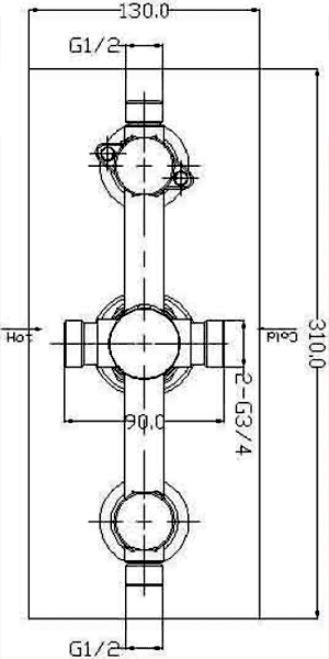 Technical image of Hydra Showers Triple Thermostatic Shower Set, Handset & Round Head.