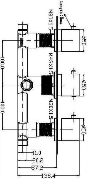 Technical image of Hydra Showers Triple Thermostatic Shower Set, Slide Rail & Star Head.